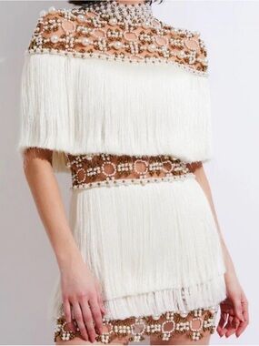 ISO PatBO Ivory Beaded Fringe Two-Piece Dress